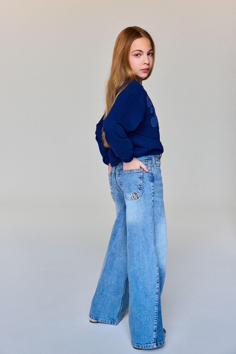 DeFacto Blue Girl Girl Wide Leg Denim Trousers Casual - Image 3